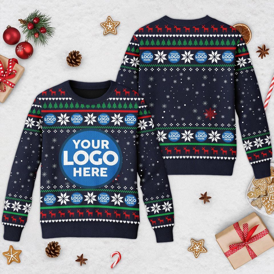 Custom Logo Company Ugly Christmas Sweater, Custom Name Xmas Sweatshirt