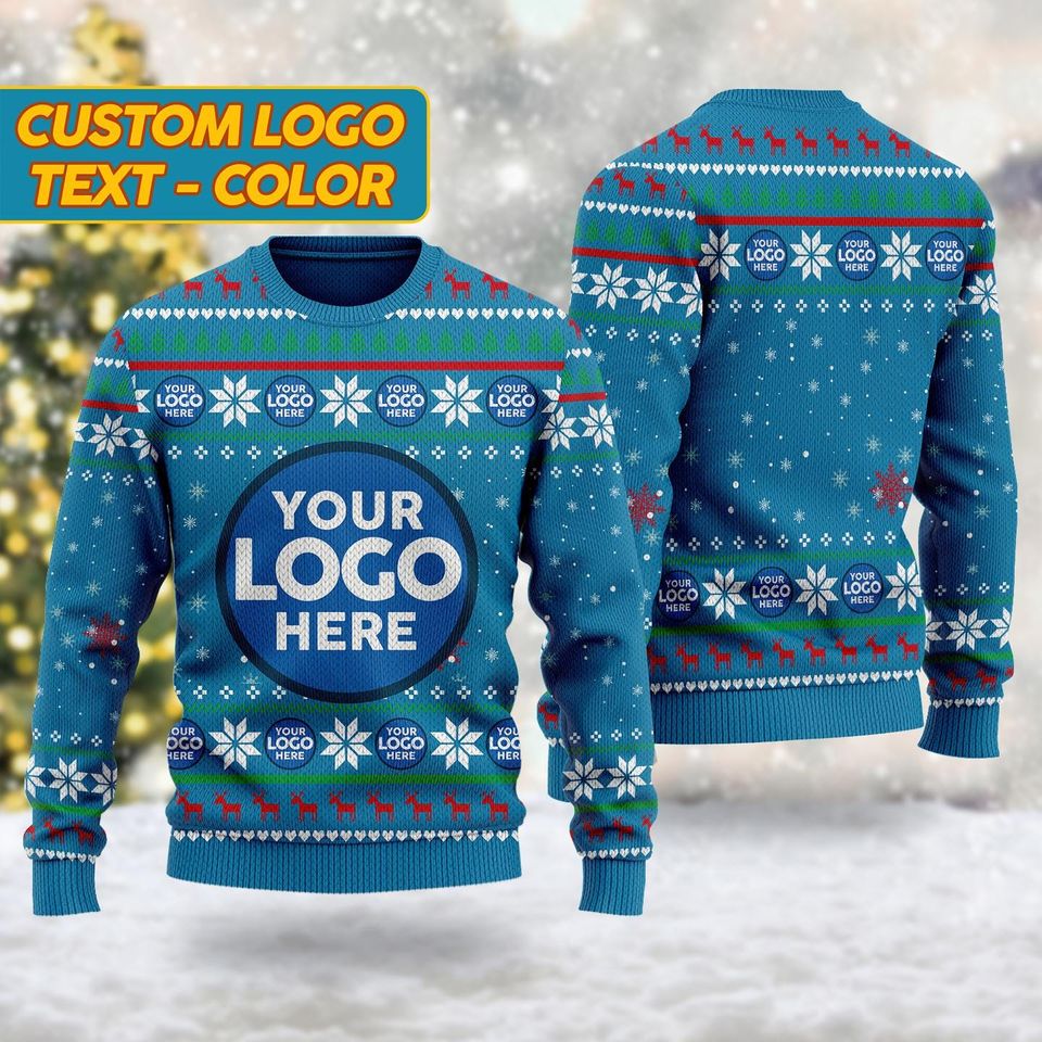 Custom Logo Company Ugly Christmas Sweater, Custom Name Xmas Sweatshirt