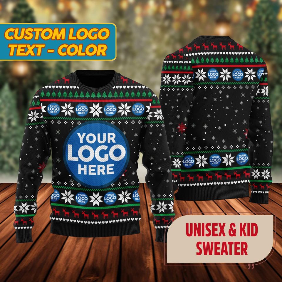 Custom Logo Company Ugly Christmas Sweater, Custom Name Xmas Sweatshirt