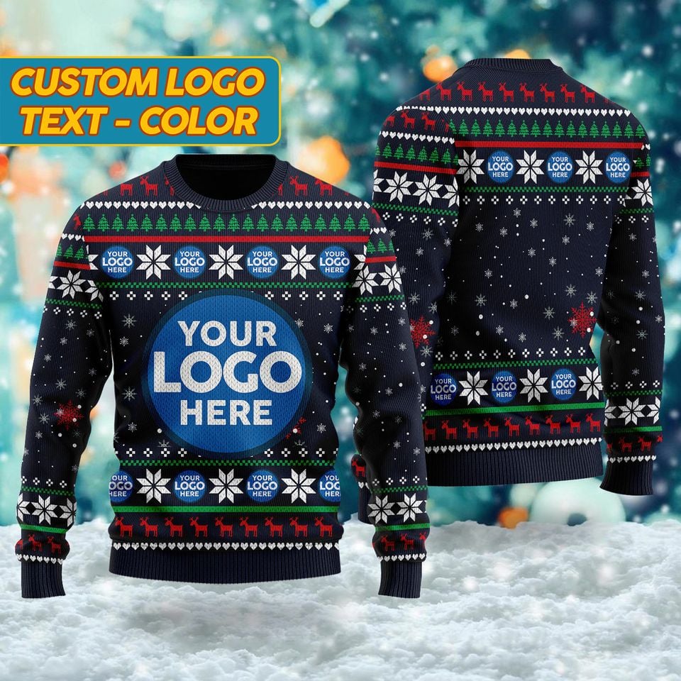 Custom Logo Company Ugly Christmas Sweater, Custom Name Xmas Sweatshirt