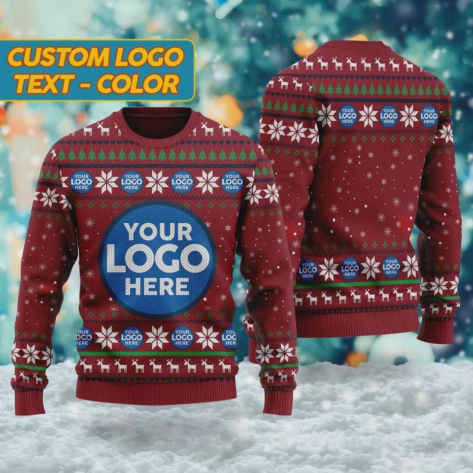 Custom Logo Company Ugly Christmas Sweater, Custom Name Xmas Sweatshirt, Personalized Ugly Sweater 2025, - Image 3
