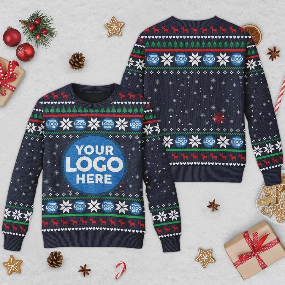 Custom Logo Company Ugly Christmas Sweater, Custom Name Xmas Sweatshirt, Personalized Ugly Sweater 2025, - Image 5