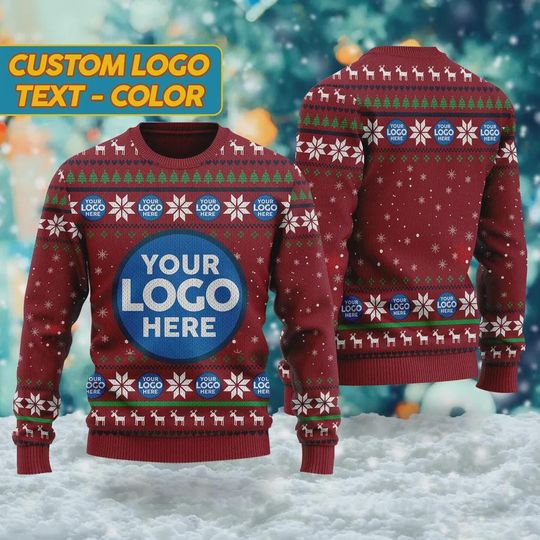 Custom Logo Company Ugly Christmas Sweater, Custom Name Xmas Sweatshirt, Personalized Ugly Sweater 2025, - Image 9