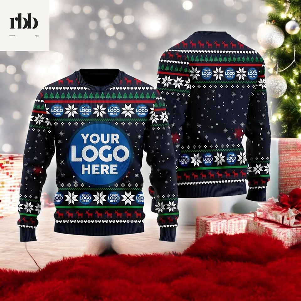 Custom Logo Company Ugly Christmas Sweater, Personalized Business Holiday Sweatshirt, Custom Name Xmas Jumper, Team Gift Party Outfit - Image 2