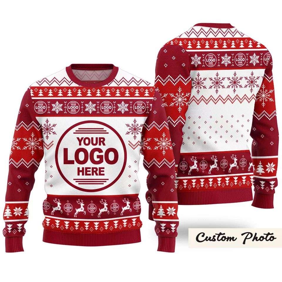 Custom Logo Company Ugly Christmas Sweater, Personalized Company Logo Ugly Sweater - Image 2