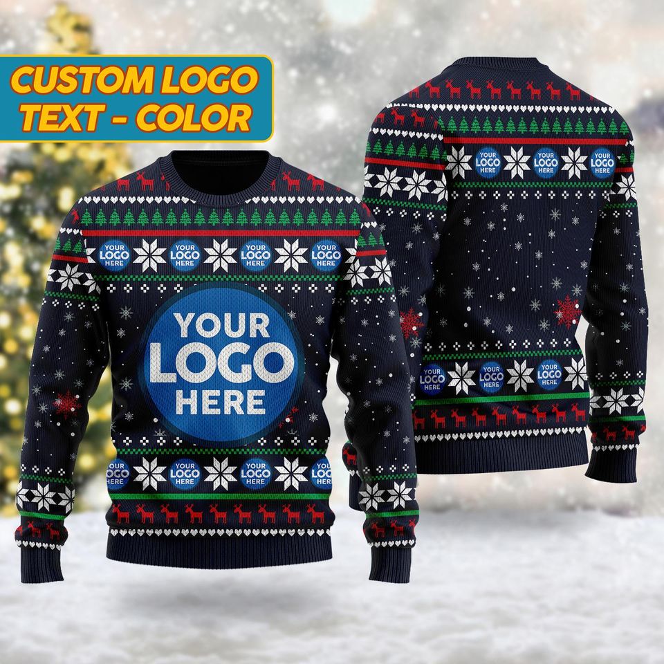 Custom Logo Company Ugly Navy Christmas Sweater
