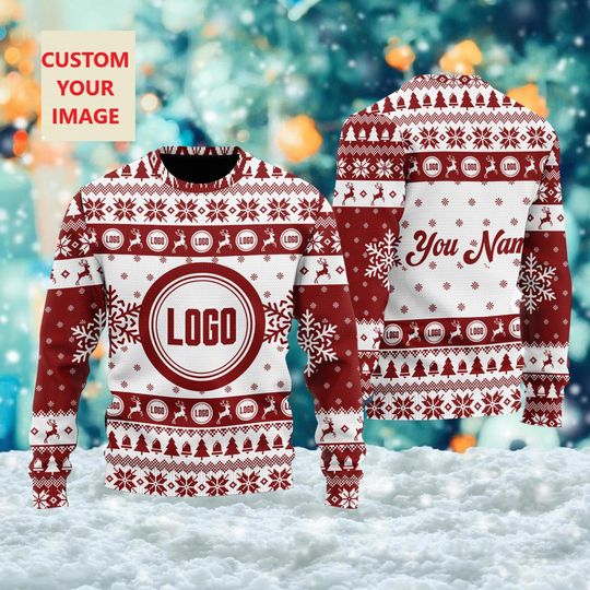 Custom Logo Company Ugly Sweater, Personalized Custom Logo 3D Ugly Christmas Sweater - Image 6