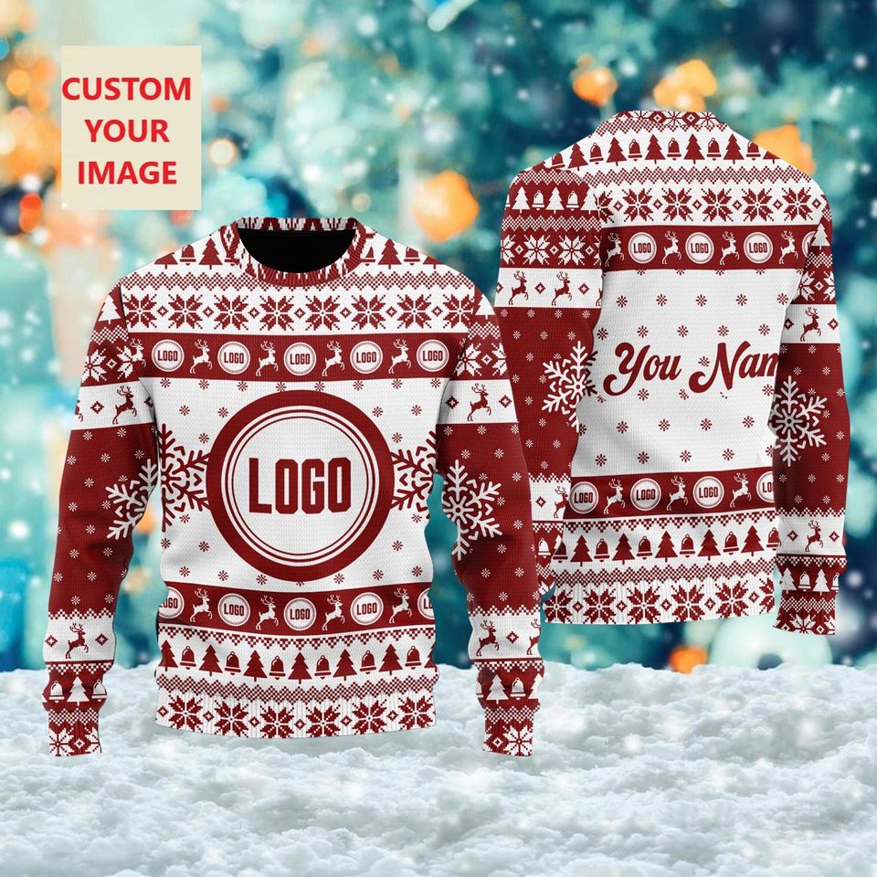 Custom Logo Company Ugly Sweater, Personalized Custom Logo 3D Ugly Christmas Sweater - Image 3