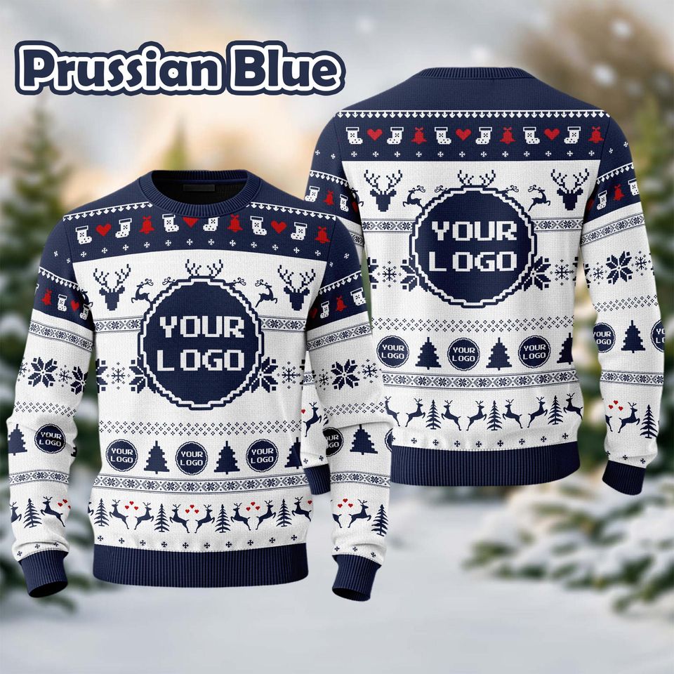 Custom Logo Company Ugly Sweater, Your Business Logo Front Back Logo Your Design Here Company