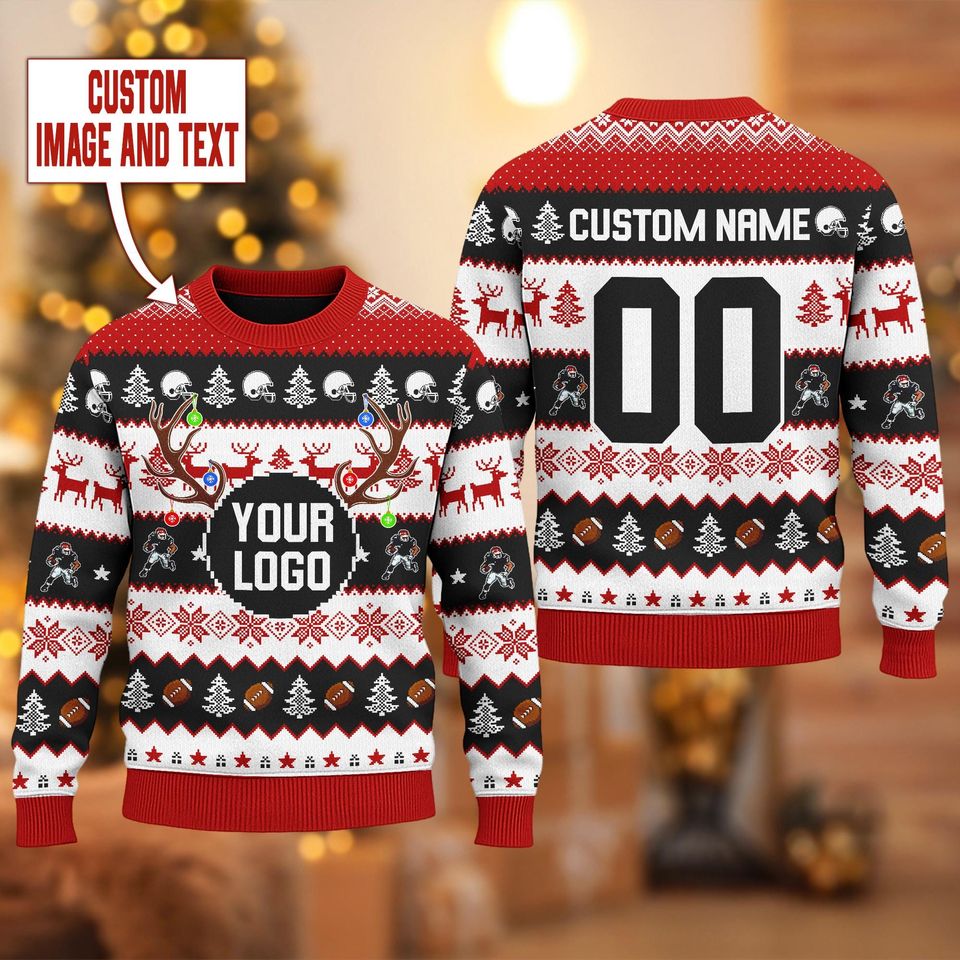 Custom Logo Football Ugly Christmas Sweater, Logo Football Team