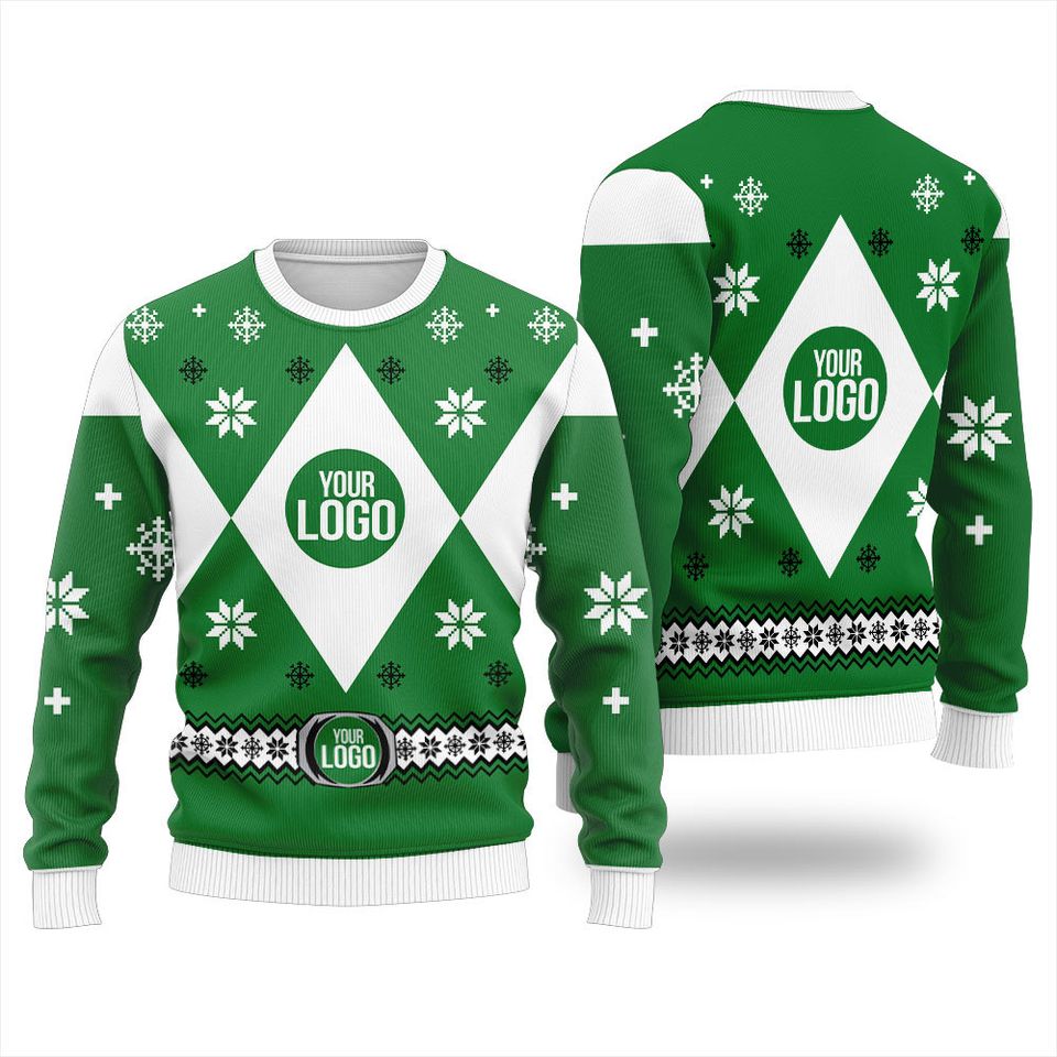 Custom Logo Power Ranger Ugly Christmas Sweater Black, Holiday Sweaters