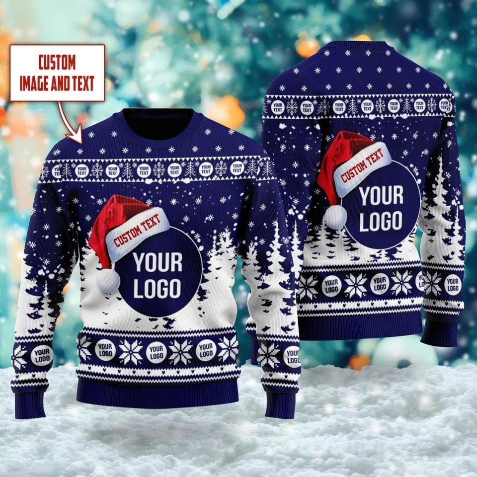Custom Logo Ugly Christmas Sweater, Custom Company Logo Image Xmas Sweatshirt