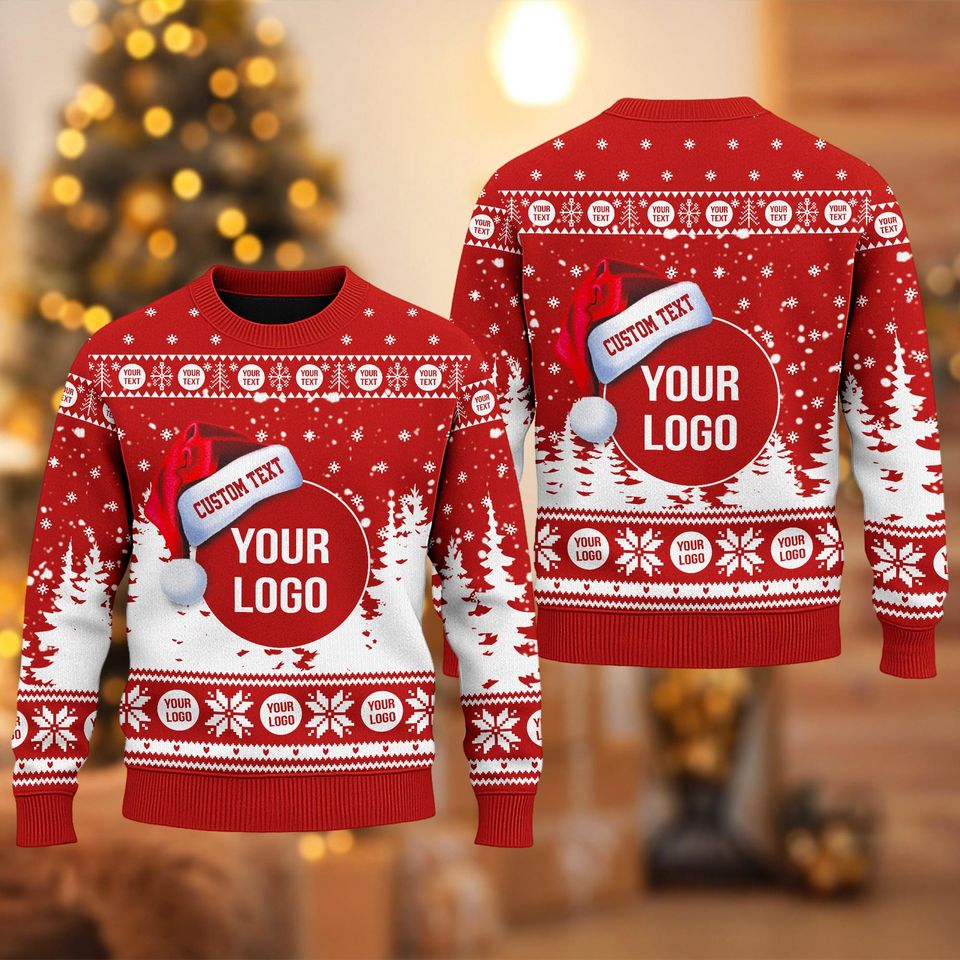 Custom Logo Ugly Christmas Sweater, Custom Company Logo Image Xmas Sweatshirt