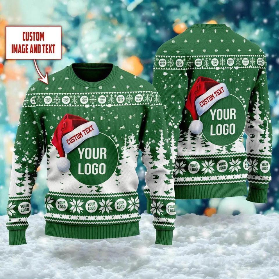 Custom Logo Ugly Christmas Sweater, Custom Company Logo Image Xmas Sweatshirt