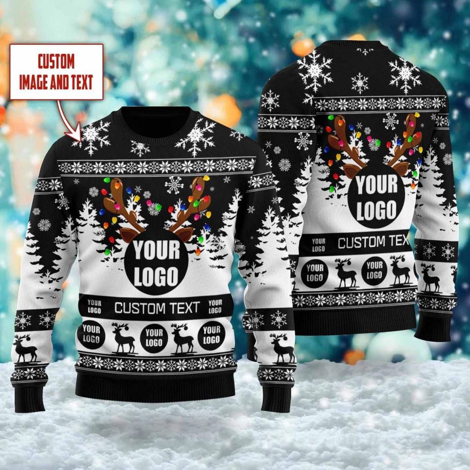 Custom Logo Ugly Christmas Sweater, Custom Company Logo Reindeer