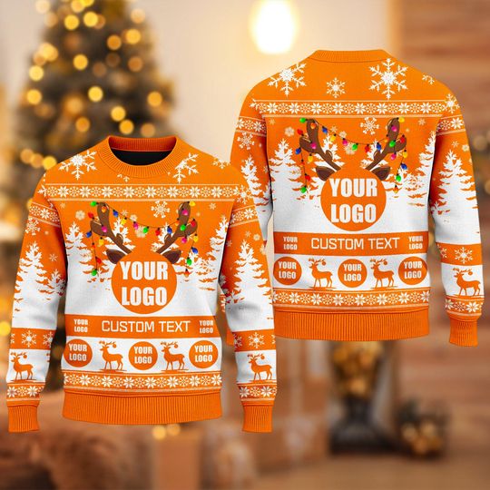 Custom Logo Ugly Christmas Sweater, Custom Company Logo Reindeer Sweatshirt, Photo Christmas Gift For Men Women, Logo Xmas Shirt - Image 16