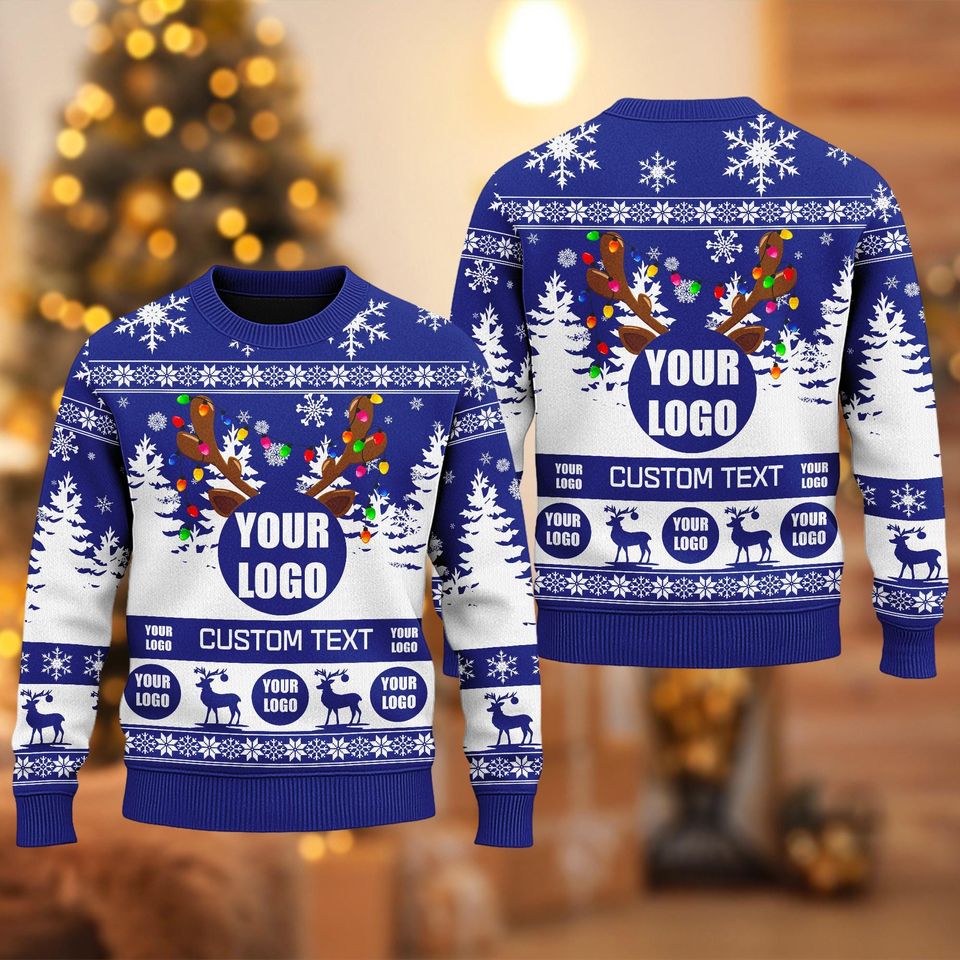 Custom Logo Ugly Christmas Sweater, Custom Company Logo Reindeer Sweatshirt, Photo Christmas Gift For Men Women, Logo Xmas Shirt - Image 7