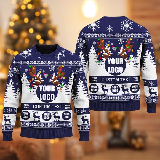 Custom Logo Ugly Christmas Sweater, Custom Company Logo Reindeer Sweatshirt, Photo Christmas Gift For Men Women, Logo Xmas Shirt - Image 15