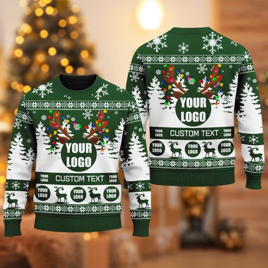 Custom Logo Ugly Christmas Sweater, Custom Company Logo Reindeer Sweatshirt, Photo Christmas Gift For Men Women, Logo Xmas Shirt - Image 13