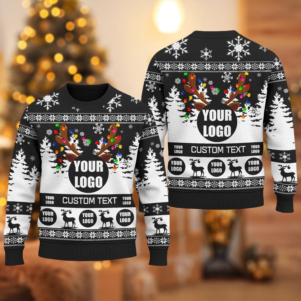 Custom Logo Ugly Christmas Sweater, Custom Company Logo Reindeer Sweatshirt, Photo Christmas Gift For Men Women, Logo Xmas Shirt - Image 6