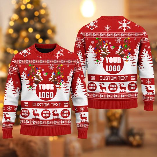 Custom Logo Ugly Christmas Sweater, Custom Company Logo Reindeer Sweatshirt, Photo Christmas Gift For Men Women, Logo Xmas Shirt - Image 14