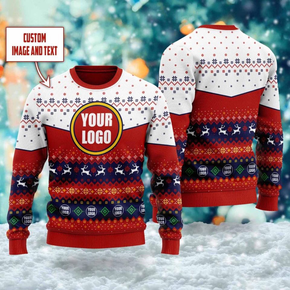 Custom Logo Ugly Christmas Sweater, Personalized Logo Team Xmas Holiday