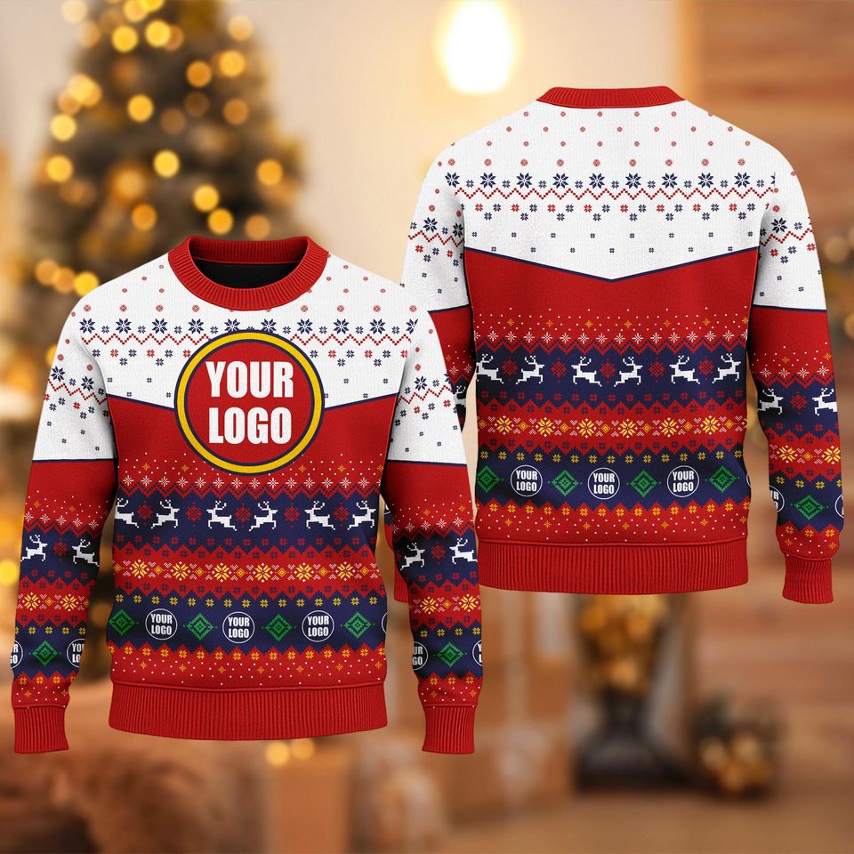 Custom Logo Ugly Christmas Sweater, Personalized Logo Team Xmas Holiday Sweatshirt