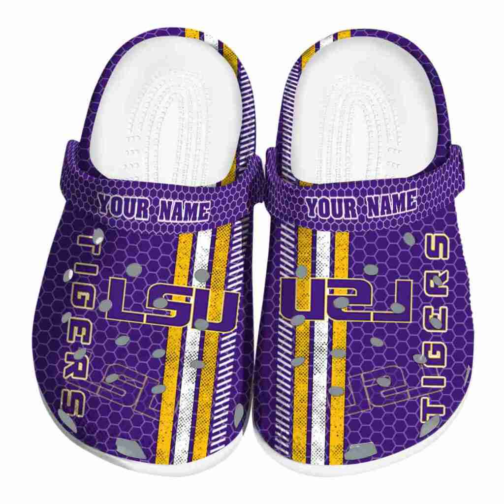 Custom LSU Tigers Contrasting Stripes ClogTVC180121
