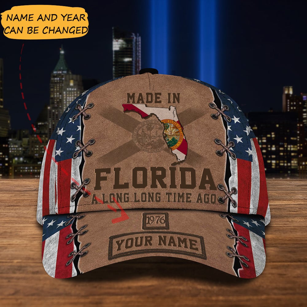Custom Made In Florida A Long Long Time Ago Hat Florida Lovers American Flag Hats Gift Ideas Trucker Hats Custom Hats Gifts For Men & Women