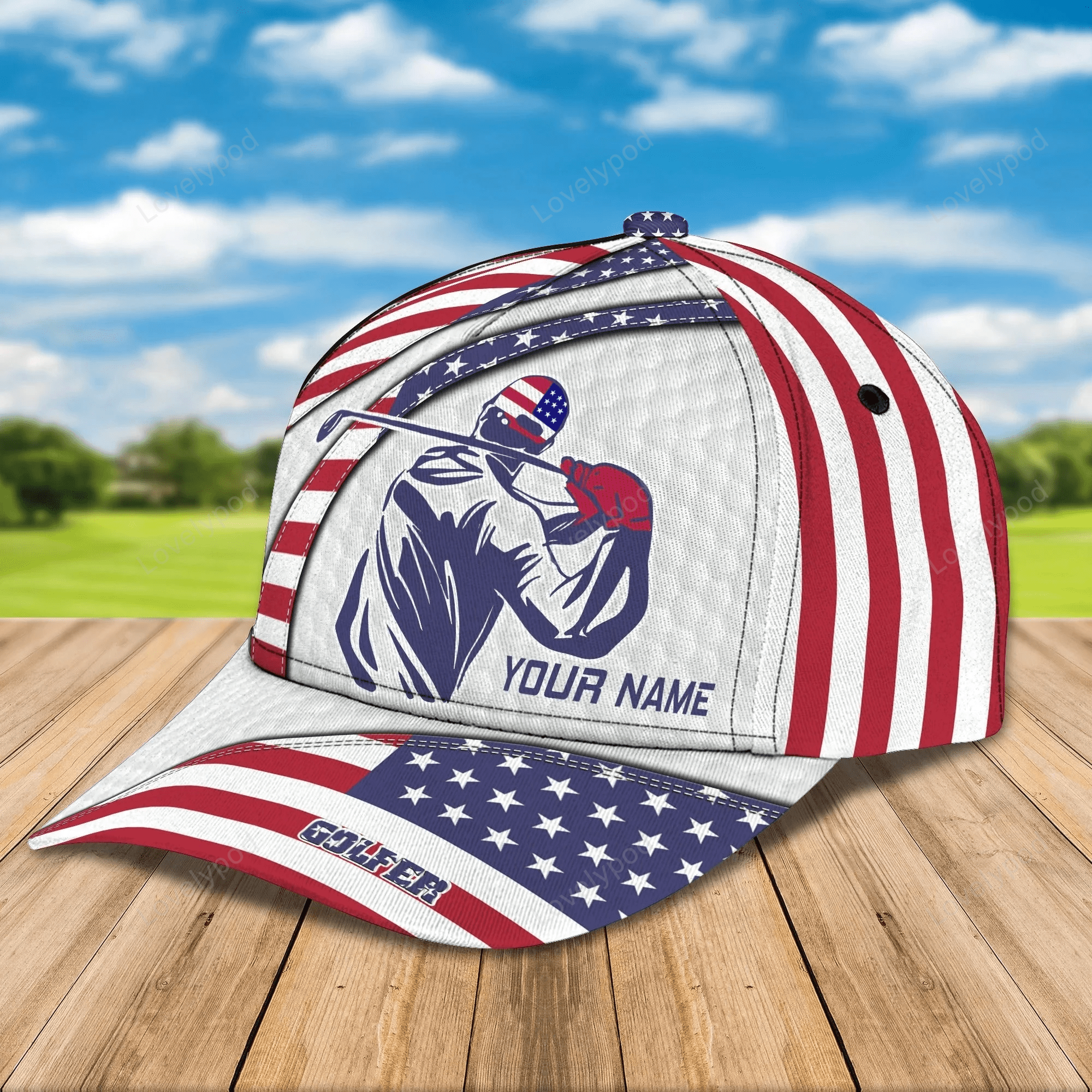 Custom Mens Golf Cap 3D, Full Printed Caps For Golf Mens, Cap For Him, Golf Caps In American Flag Trucker Hats Custom Hats Gifts For Men & Women