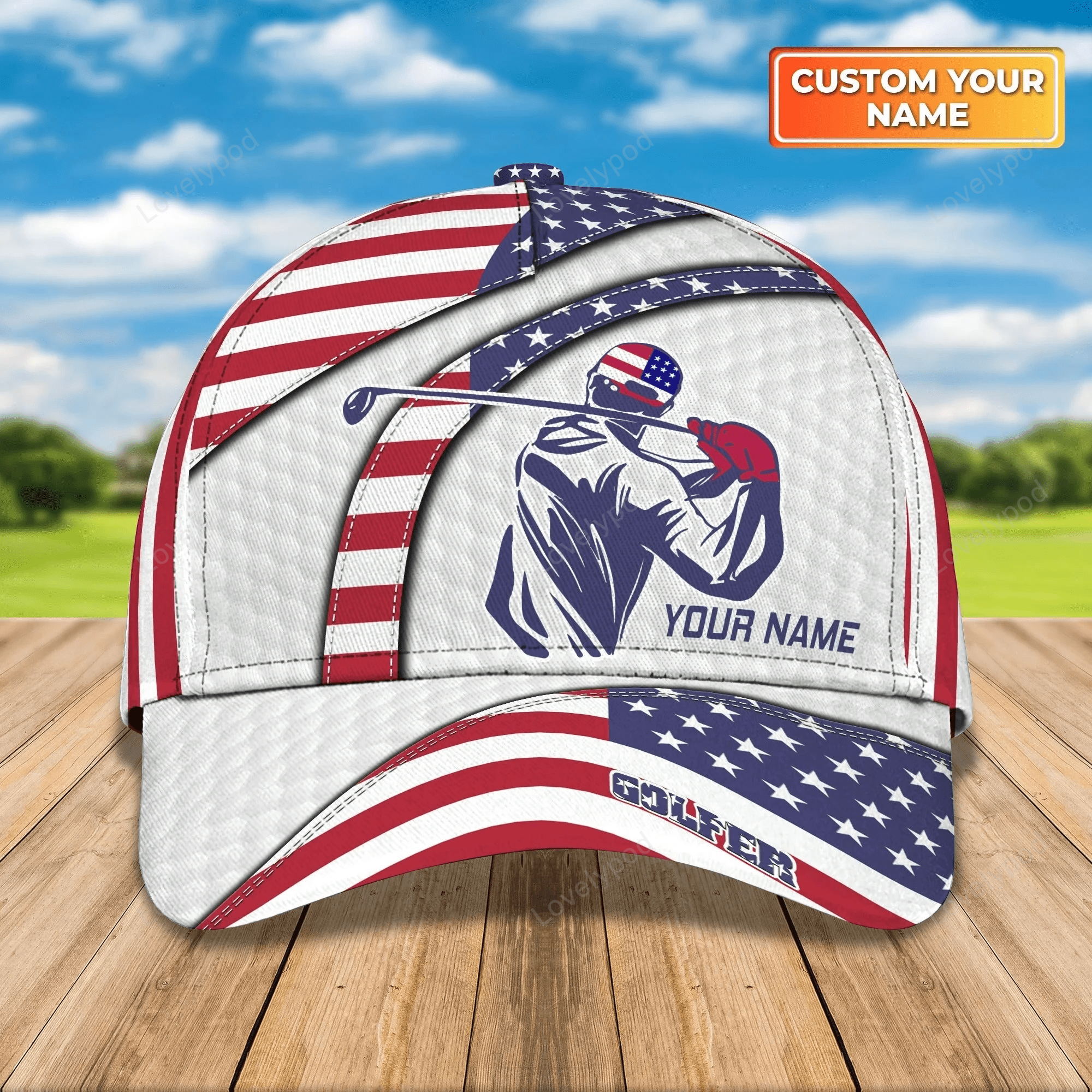 Custom Mens Golf Cap 3D, Full Printed Caps For Golf Mens, Cap For Him, Golf Caps In American Flag Trucker Hats Custom Hats Gifts For Men & Women