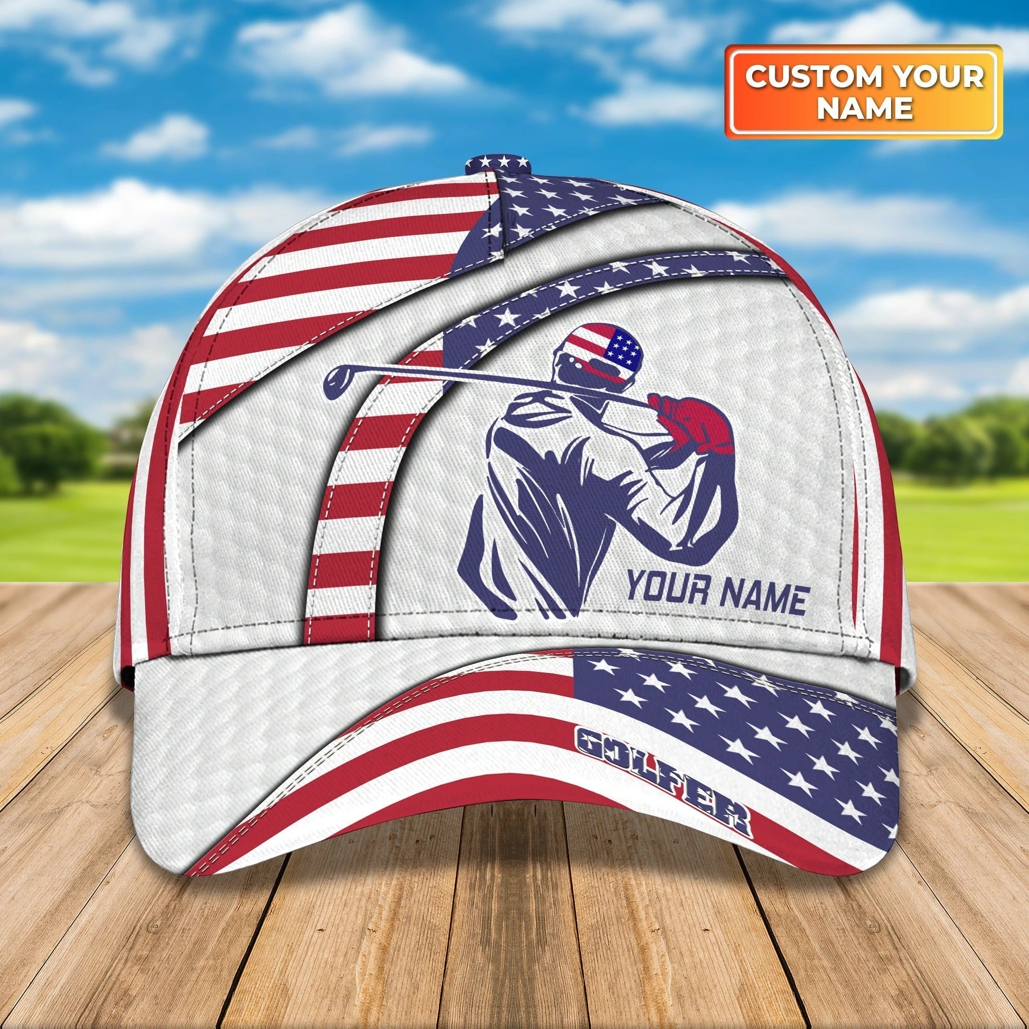 Custom Mens Golf Cap 3D, Full Printed Caps For Golf Mens, Cap For Him, Golf Caps In American Flag Trucker Hats Custom Hats Gifts For Men & Women