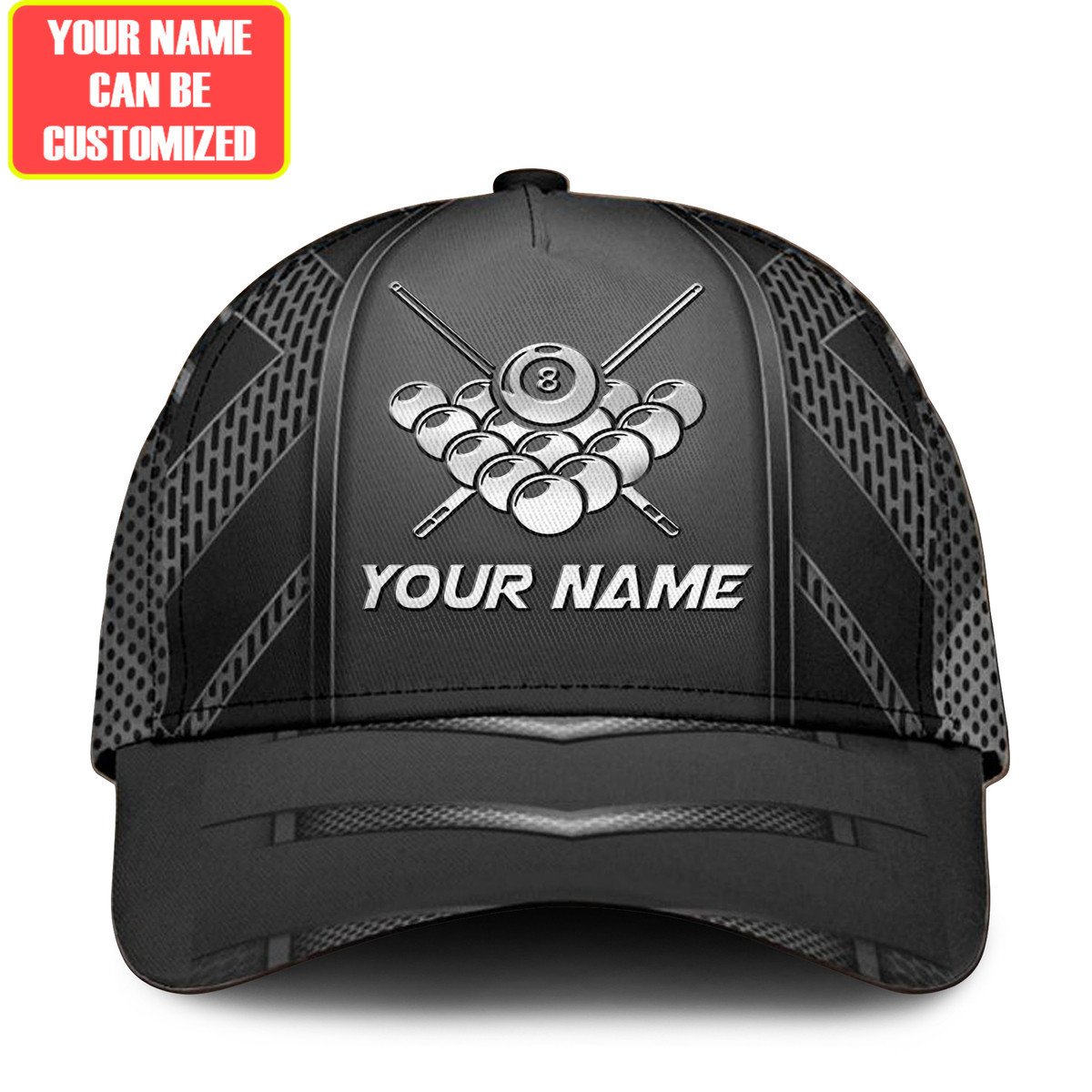 Custom Name 8 Ball and Cue Billiards Ball Classic Cap, Baseball Cap for Billiard Team, Billiard Hat Trucker Hats Custom Hats Gifts For Men & Women