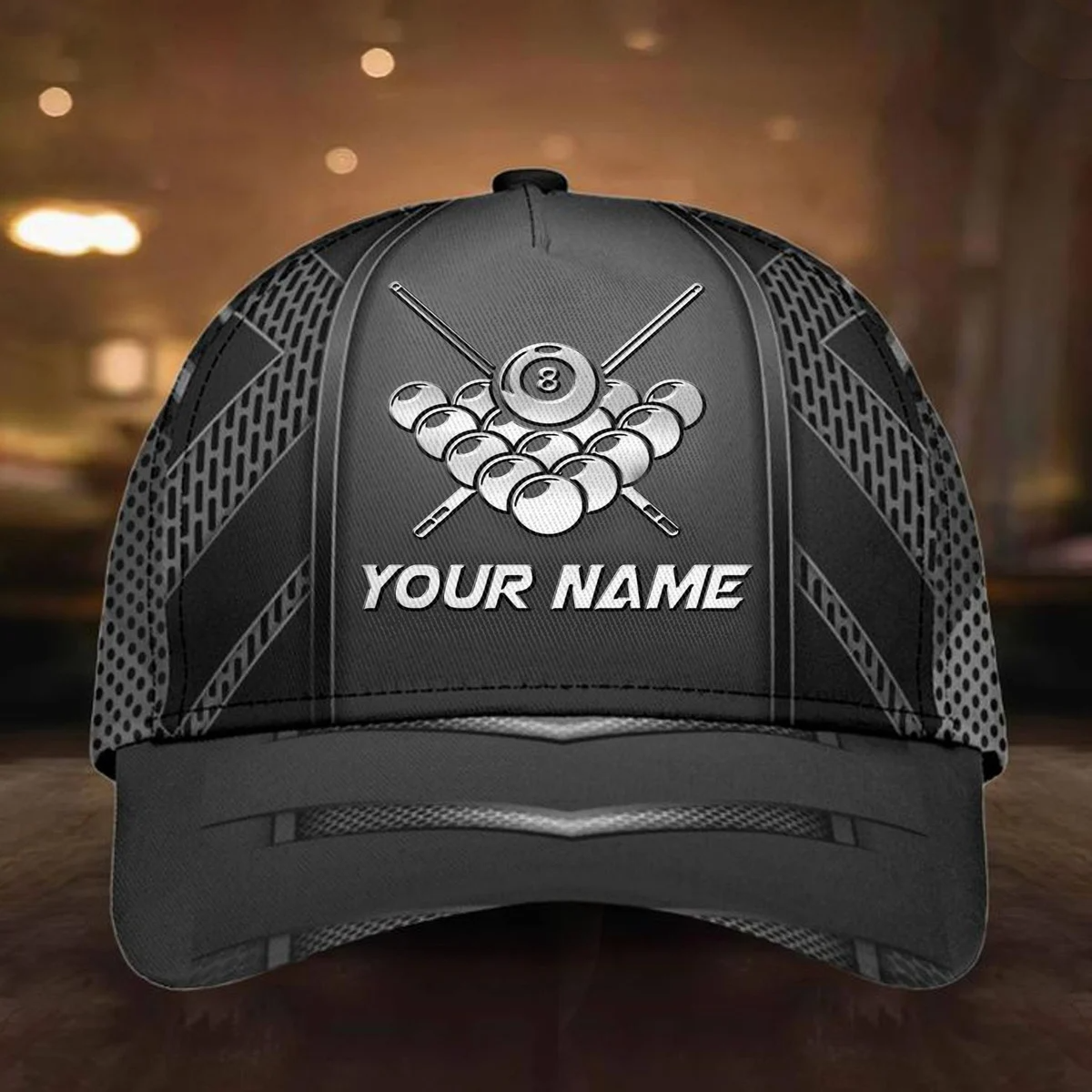 Custom Name 8 Ball and Cue Billiards Ball Classic Cap, Baseball Cap for Billiard Team, Billiard Hat Trucker Hats Custom Hats Gifts For Men & Women