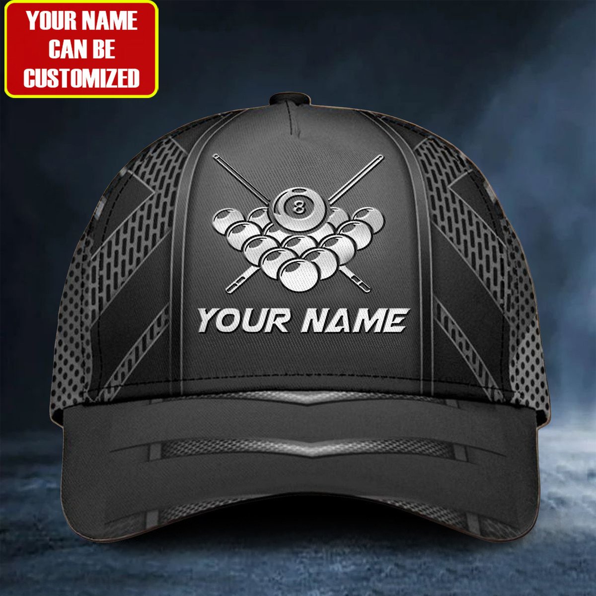 Custom Name 8 Ball and Cue Billiards Ball Classic Cap, Baseball Cap for Billiard Team, Billiard Hat Trucker Hats Custom Hats Gifts For Men & Women