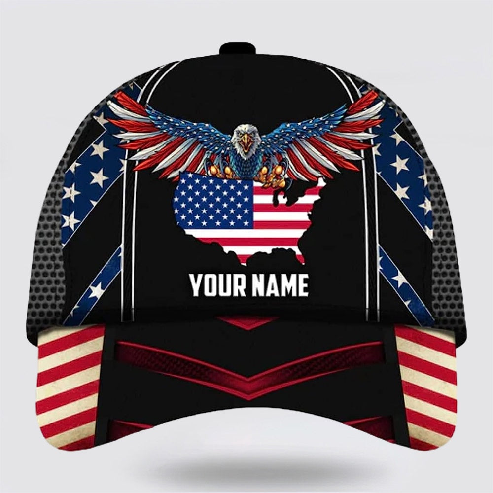 Custom Name American Flag Eagle Baseball Cap - Christian Hats for Men and Women Trucker Hats Custom Hats Gifts For Men & Women