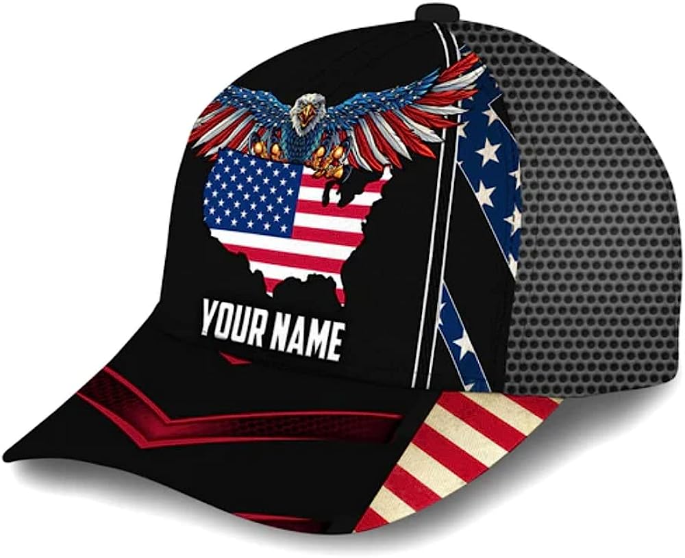 Custom Name American Flag Eagle Baseball Cap - Christian Hats for Men and Women Trucker Hats Custom Hats Gifts For Men & Women