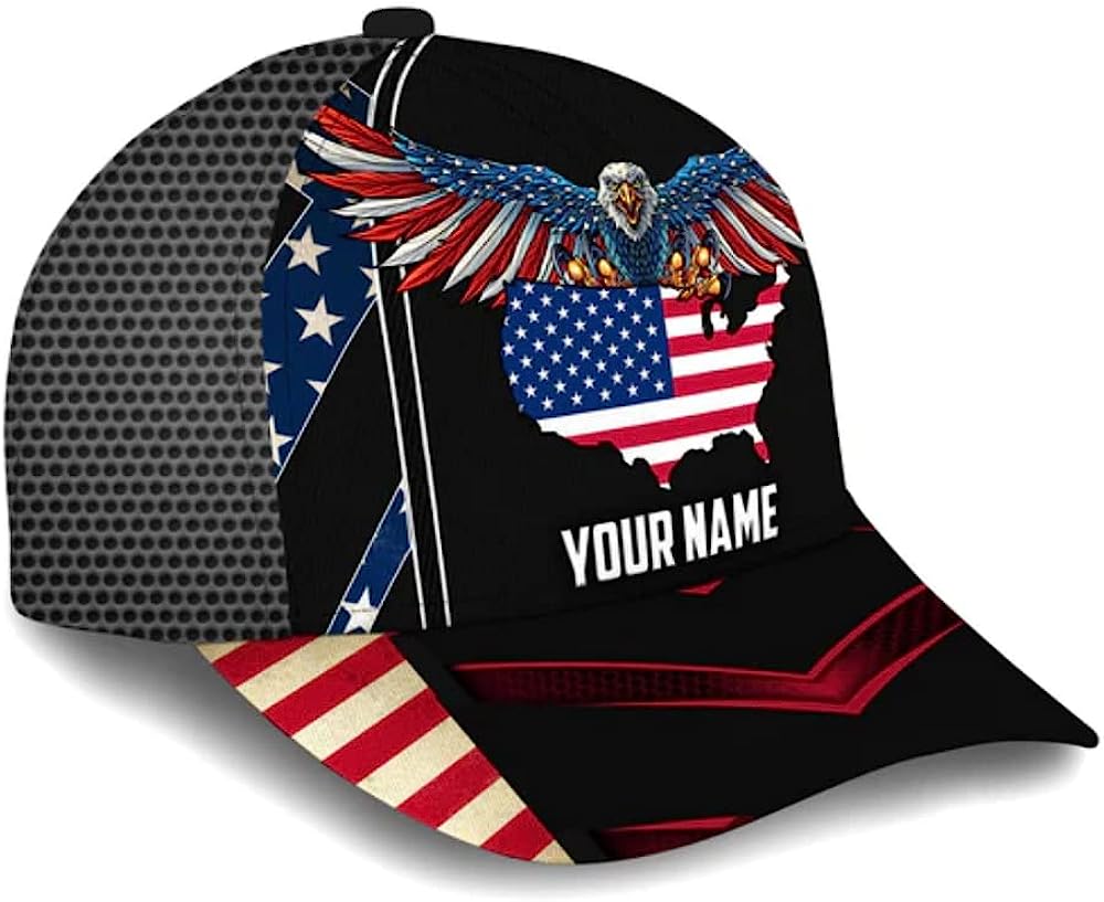 Custom Name American Flag Eagle Baseball Cap - Christian Hats for Men and Women Trucker Hats Custom Hats Gifts For Men & Women
