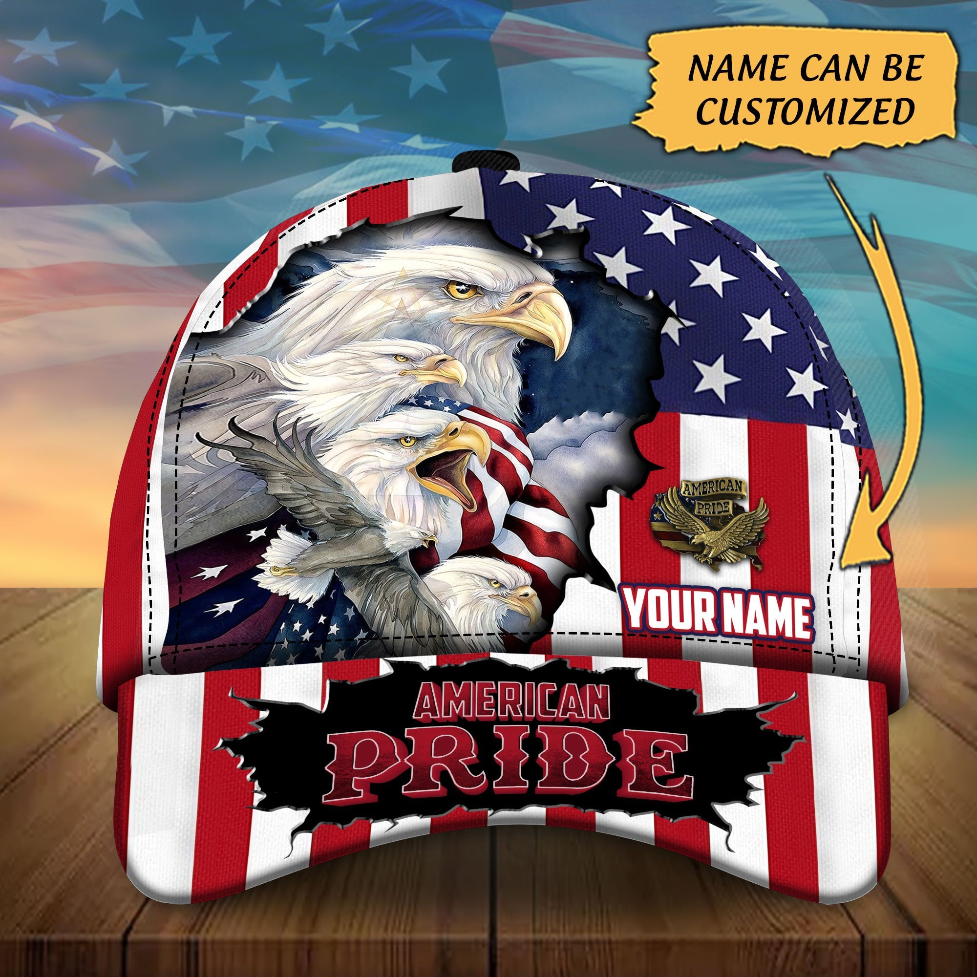 Custom Name American Pride Eagle Patriotic Cap, Perfect Gift For Father's Day Trucker Hats Custom Hats Gifts For Men & Women