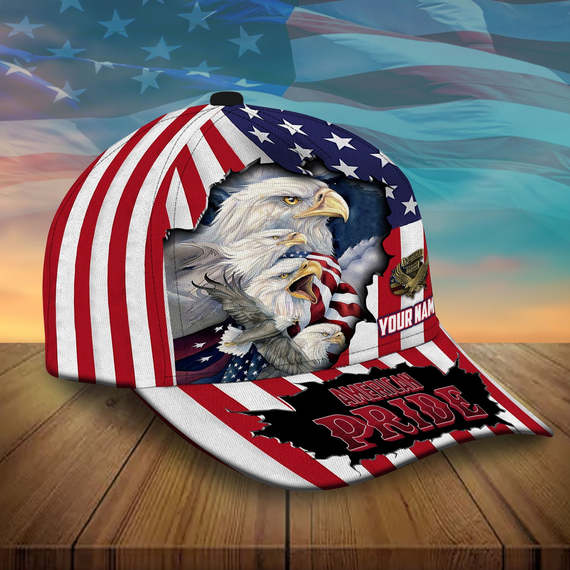 Custom Name American Pride Eagle Patriotic Cap, Perfect Gift For Father's Day Trucker Hats Custom Hats Gifts For Men & Women