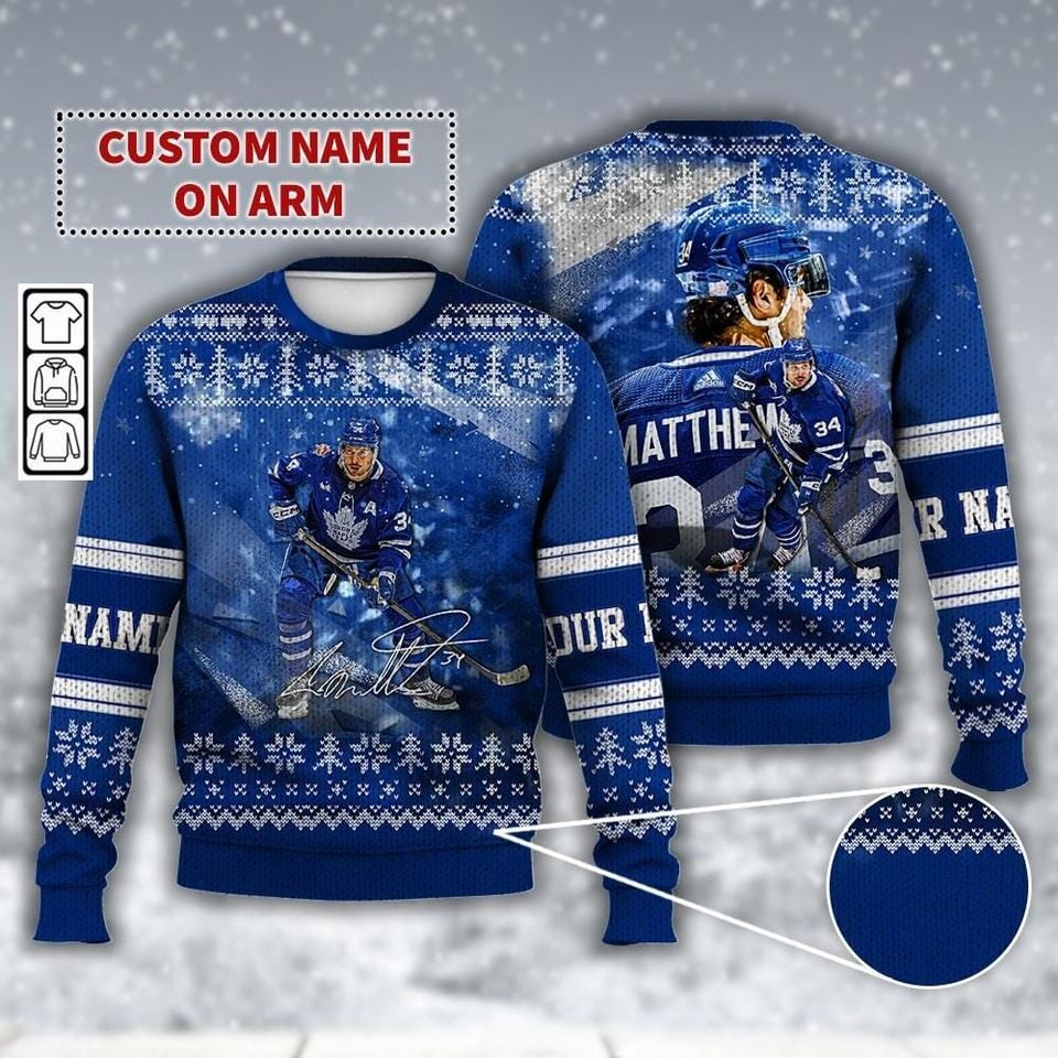 Custom Name Auston Matthews Toronto Ice Hockey Ugly Christmas 3D Sweater