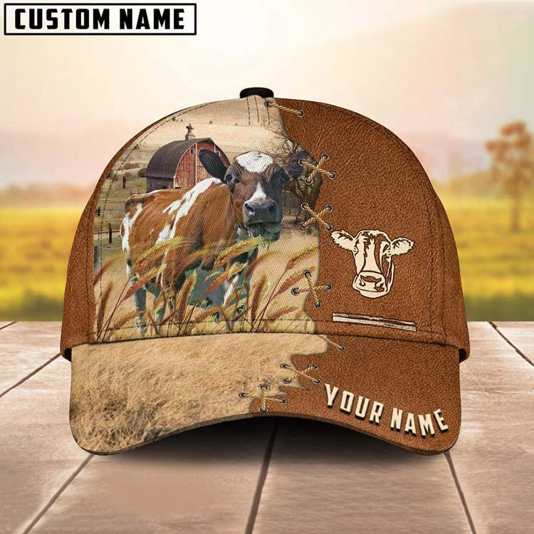Custom Name Ayrshire Cattle 3D Classic Cap for Men, Ayrshire Hats for Farmers, Husband Trucker Hats Custom Hats Gifts For Men & Women