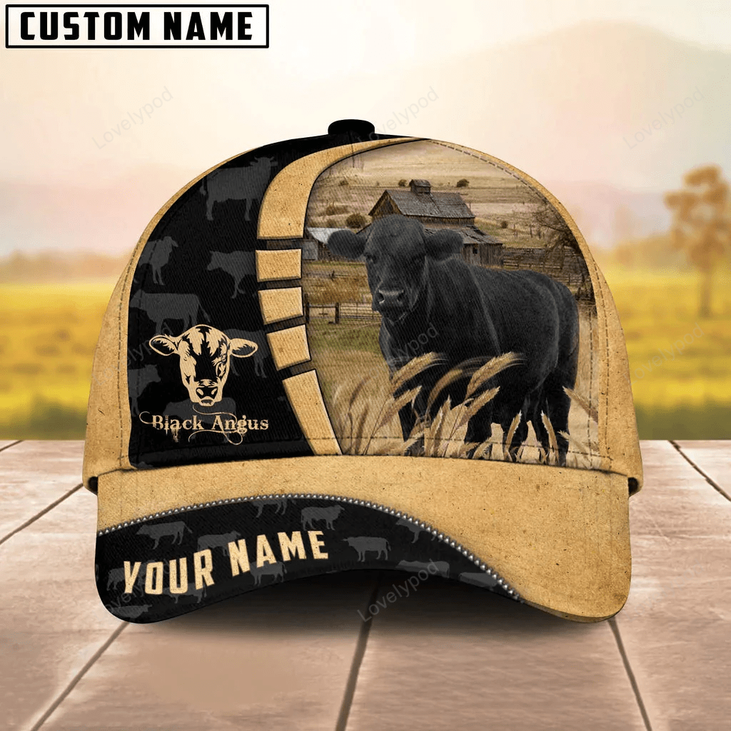 Custom Name Black Angus Cattle 3D Cap, Cow hat, Farmer cap, Baseball Hat For Farmer, Gift for farm Trucker Hats Custom Hats Gifts For Men & Women