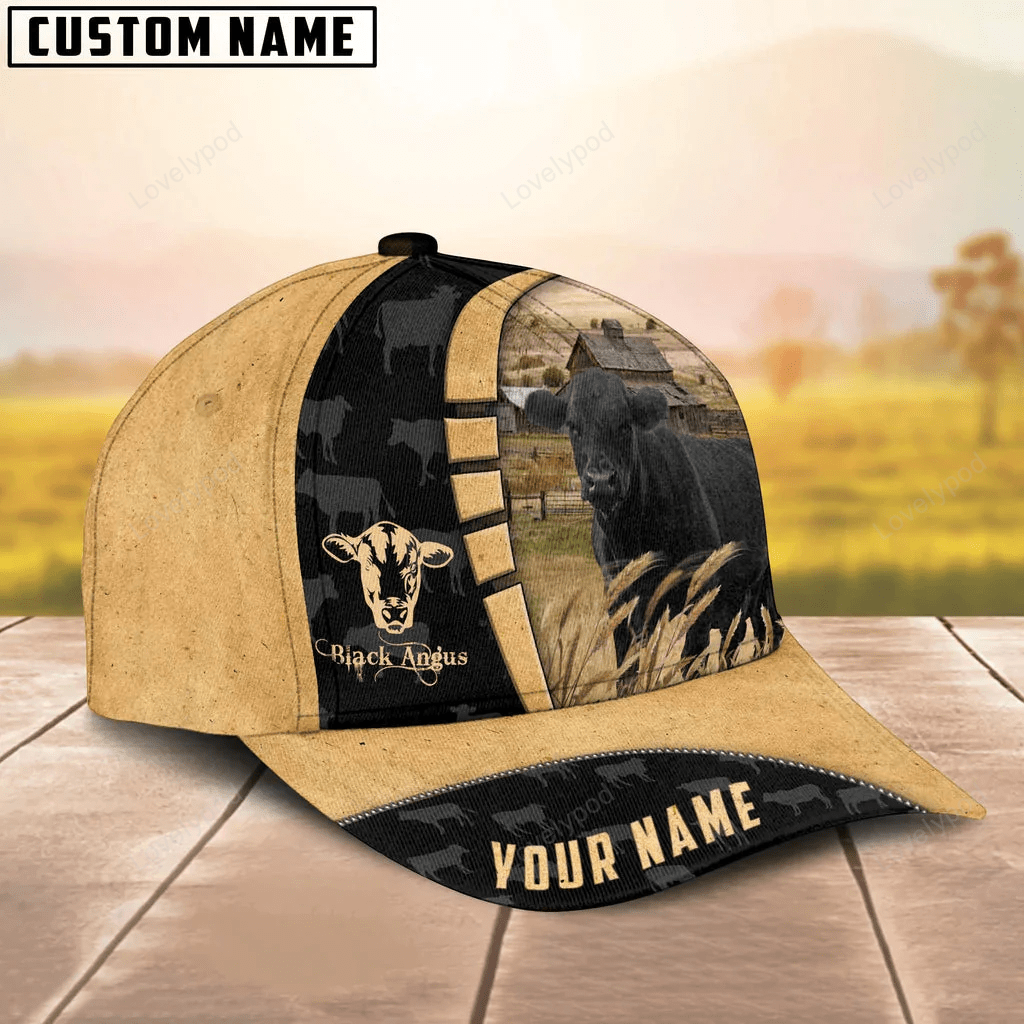Custom Name Black Angus Cattle 3D Cap, Cow hat, Farmer cap, Baseball Hat For Farmer, Gift for farm Trucker Hats Custom Hats Gifts For Men & Women