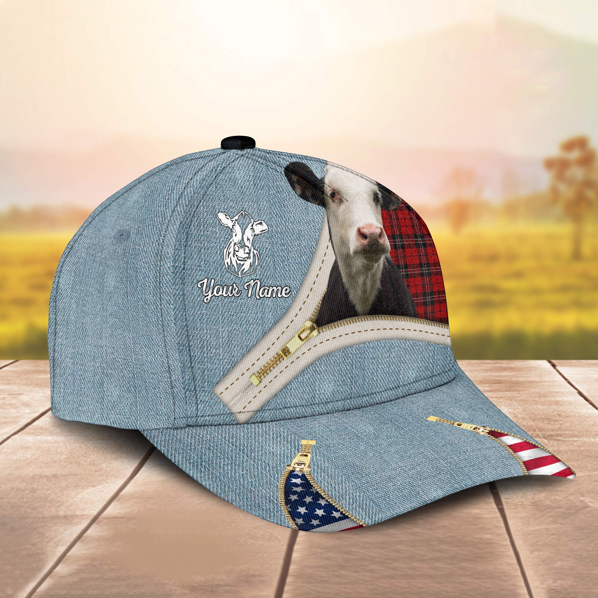 Custom Name Black Baldy Jean And Zipper Pattern – Gift For Farmer – Personalized Classic Cap Trucker Hats Custom Hats Gifts For Men & Women