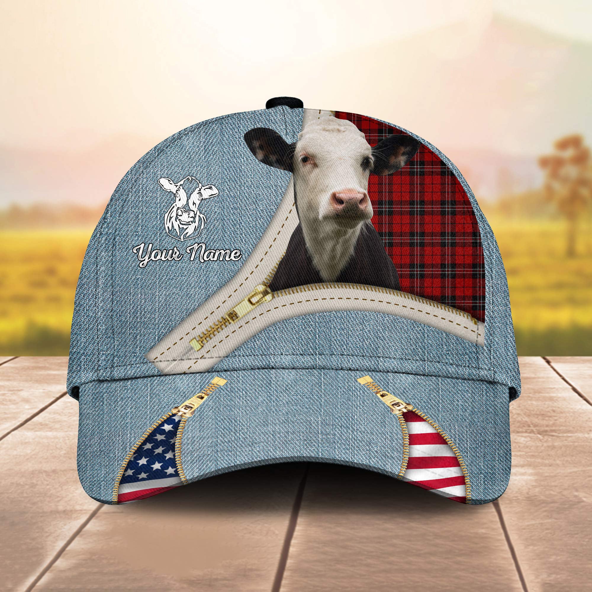 Custom Name Black Baldy Jean And Zipper Pattern - Gift For Farmer - Personalized Classic Cap Trucker Hats Custom Hats Gifts For Men & Women