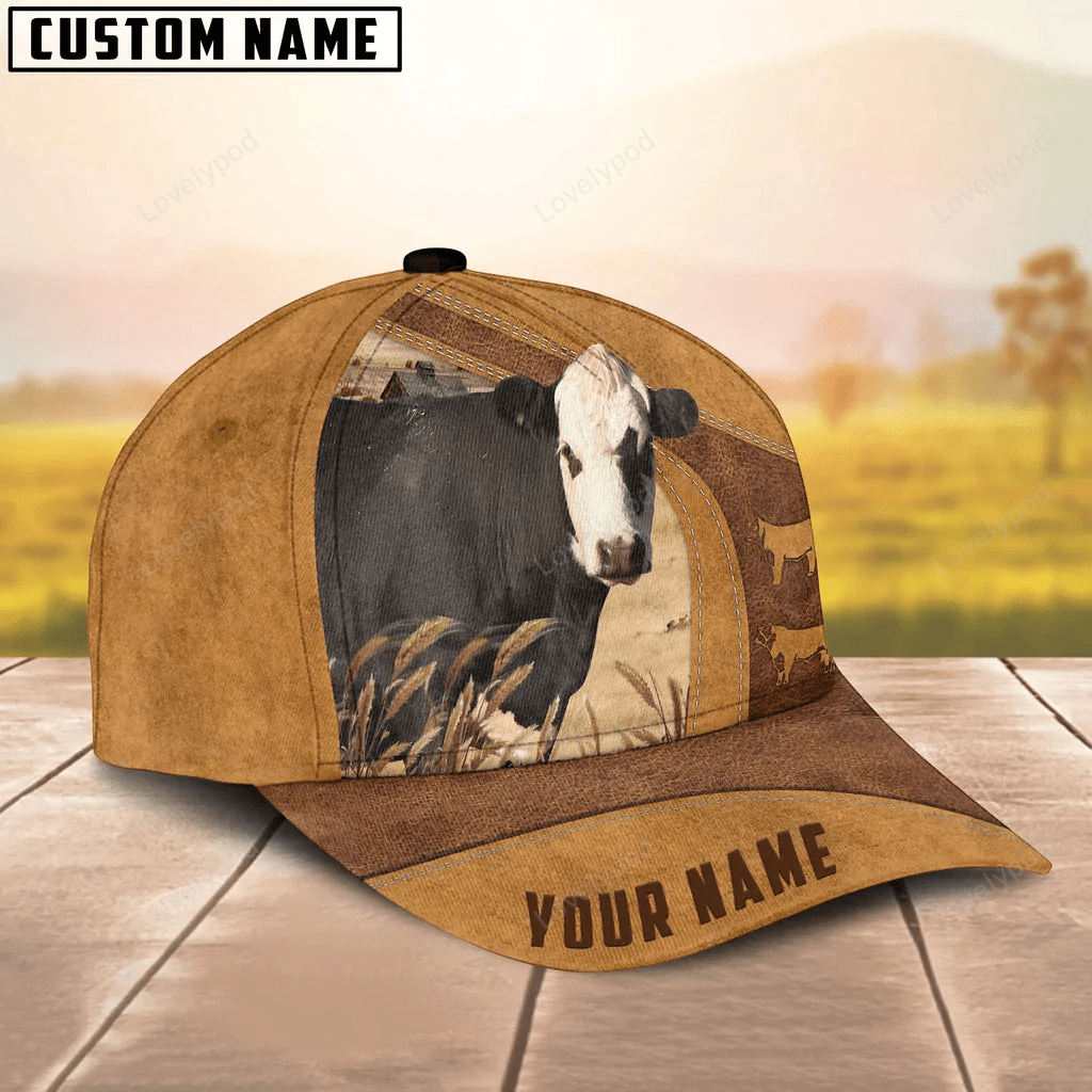 Custom Name Black Hereford Cap, Baseball Hat For Farmer, Gift for cow lover Trucker Hats Custom Hats Gifts For Men & Women