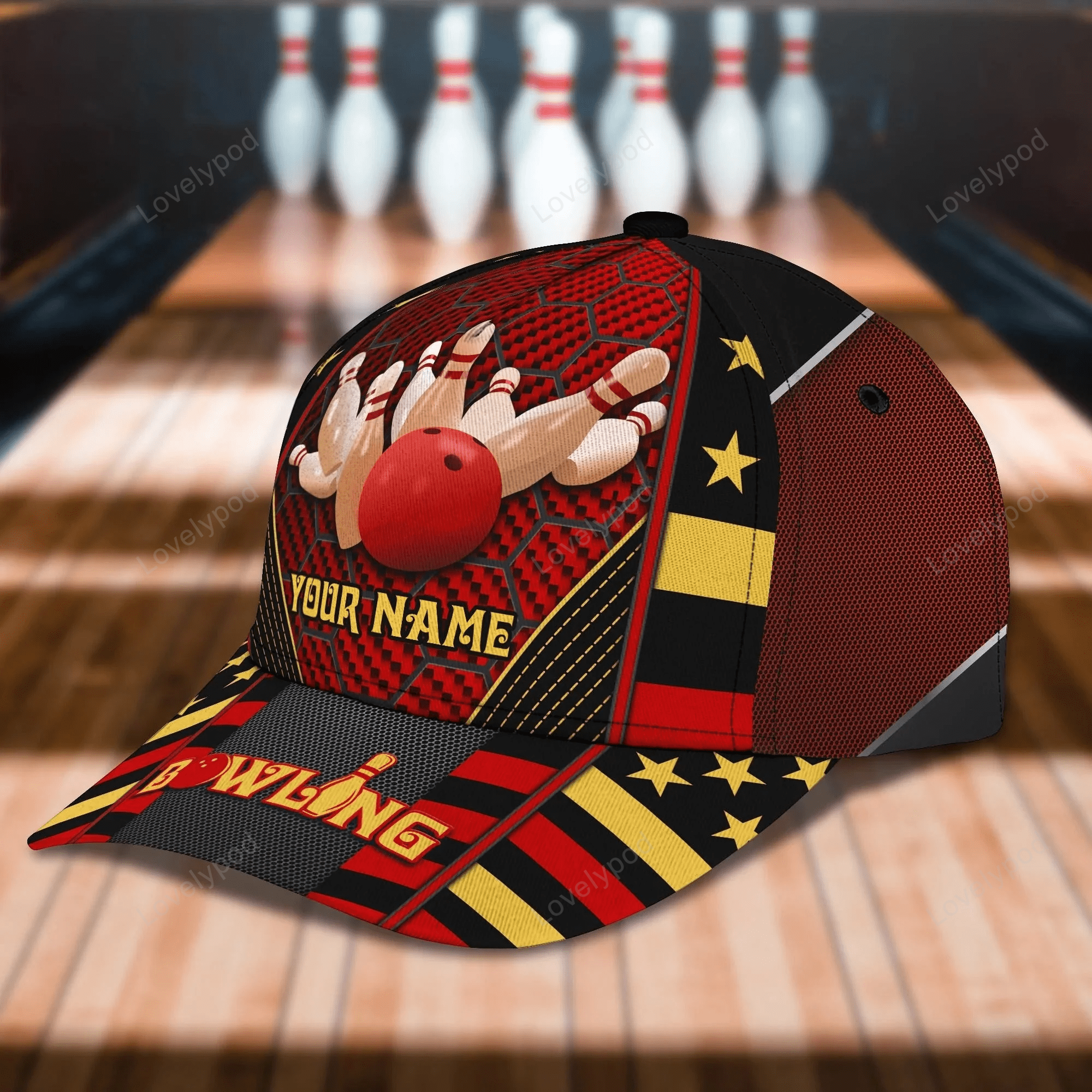 Custom Name Bowling Cap Hat, Baseball Bowling Hat, Men Bowling Hat, Red Bowling Classic cap Trucker Hats Custom Hats Gifts For Men & Women