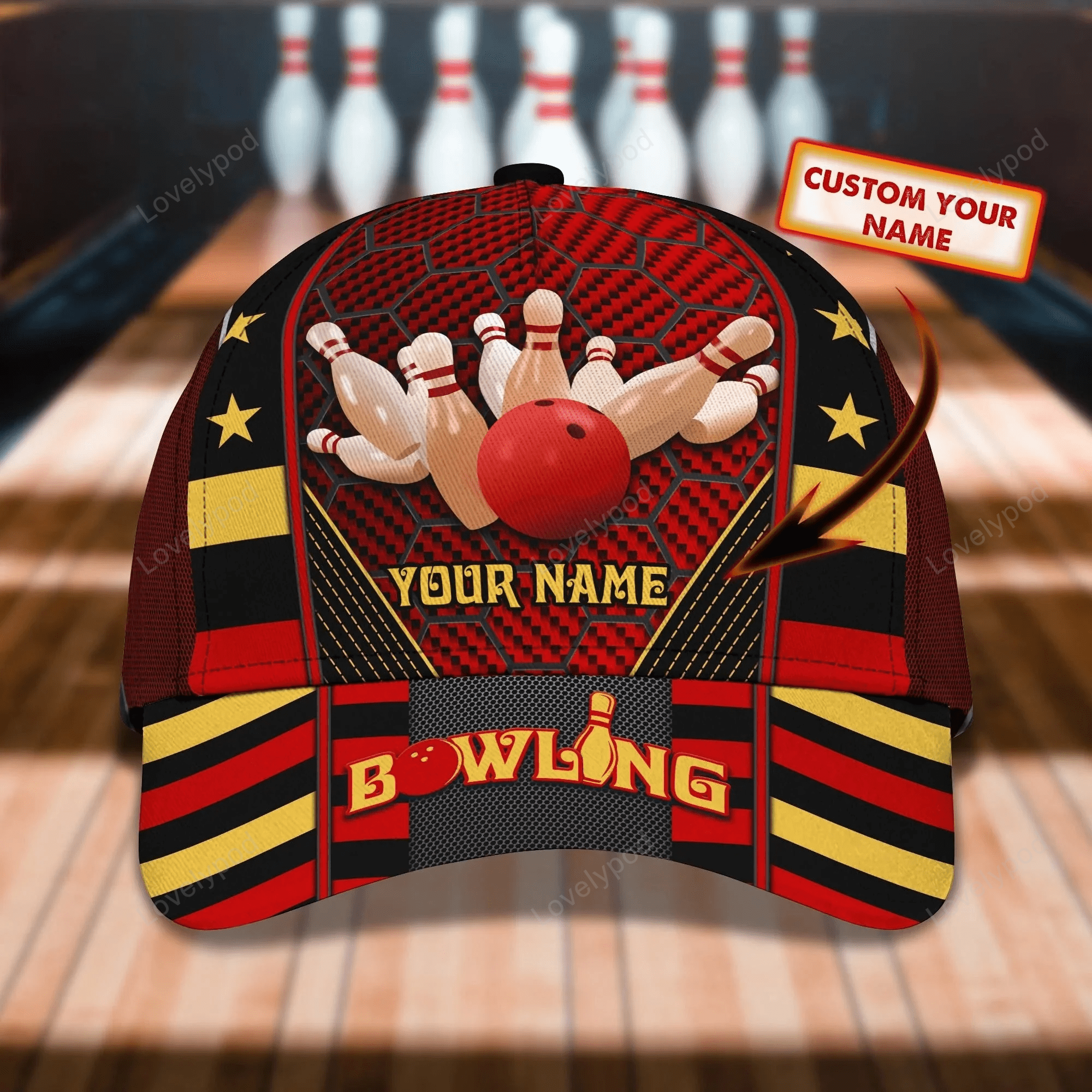 Custom Name Bowling Cap Hat, Baseball Bowling Hat, Men Bowling Hat, Red Bowling Classic cap Trucker Hats Custom Hats Gifts For Men & Women