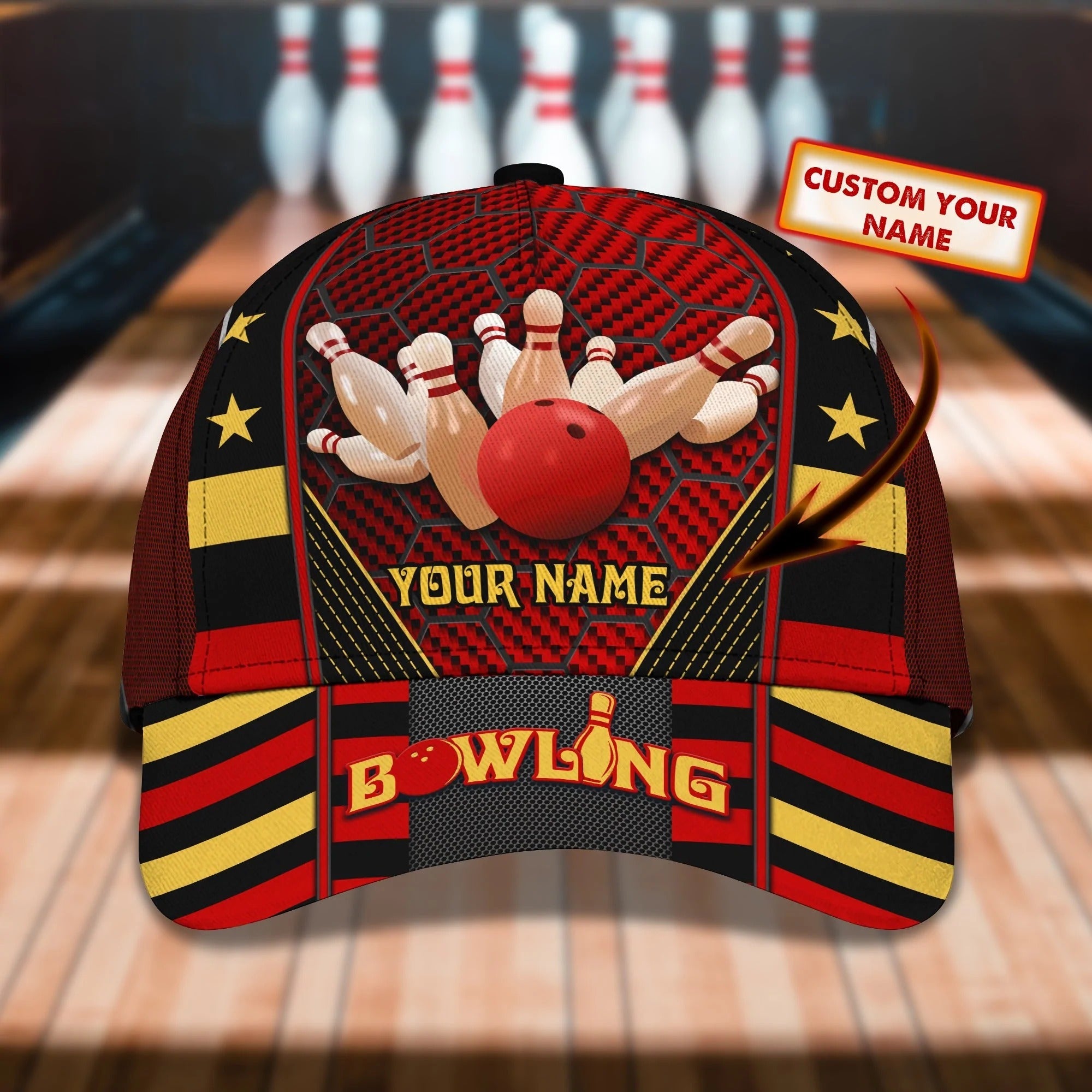 Custom Name Bowling Cap Hat, Baseball Bowling Hat, Men Bowling Hat, Red Bowling Classic cap Trucker Hats Custom Hats Gifts For Men & Women
